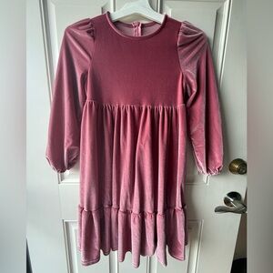 Charming Velvet Girls Dress - Dusty Rose